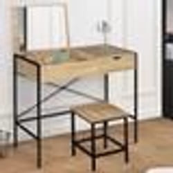 IDMARKET Coiffeuse LUIS miroir rabattable avec tabouret design industriel