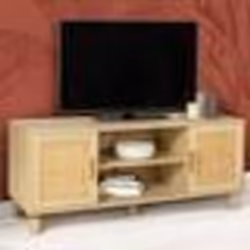 IDMARKET Meuble TV 115 cm vintage ELIN 2 portes effet naturel cannage
