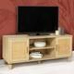 IDMARKET Meuble TV 115 cm vintage ELIN 2 portes effet naturel cannage