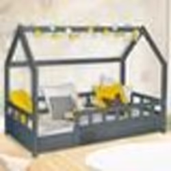 IDMARKET Lit cabane enfant 80 x 160 cm NEREE gris avec sommier et barrières