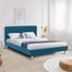 IDMARKET Lit double scandinave BALTA avec tête de lit et sommier 140 x 190 cm tissu bleu canard