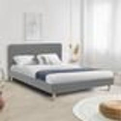 IDMARKET Lit double scandinave BALTA avec tête de lit et sommier 160 x 200 cm tissu gris clair