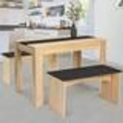 IDMARKET Ensemble table à manger et 2 bancs ROZY 4 personnes façon hêtre et noir 110 cm