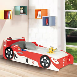 IDMARKET Lit enfant voiture formule 1 TEDDI 70 x 140 CM rouge
