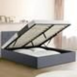 IDMARKET Lit coffre double AUSTIN avec tête de lit et sommier 160 x 200 cm PVC gris