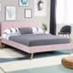 IDMARKET Lit double scandinave OSLO avec tête de lit et sommier 140 x 190 cm tissu rose clair effet velours