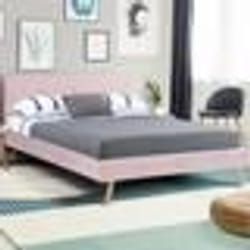 IDMARKET Lit double scandinave OSLO avec tête de lit et sommier 140 x 190 cm tissu rose clair effet velours