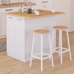 IDMARKET Ilot central IVO 100 cm blanc avec plan de travail façon hêtre