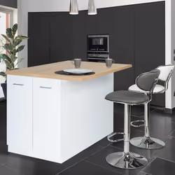 IDMARKET Ilot central IVO 120 cm blanc avec plan de travail façon hêtre