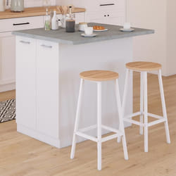 IDMARKET Ilot central IVO 100 cm blanc avec plan de travail effet béton