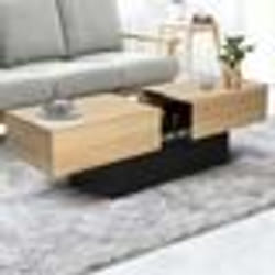 IDMARKET Table basse coulissante rectangulaire MARTA bois noir et imitation hêtre