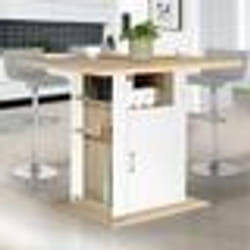 IDMARKET Ilot central UGO 110 cm bois blanc et imitation hêtre avec rangements