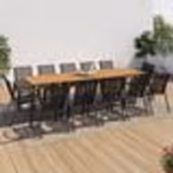 IDMARKET Salon de jardin POLY extensible table 135-270 CM et 12 chaises bois et gris foncé