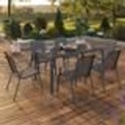 IDMARKET Salon de jardin MADRID table 150 CM et 6 chaises empilables gris anthracite
