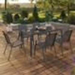 IDMARKET Salon de jardin MADRID table 150 CM et 6 chaises empilables gris anthracite