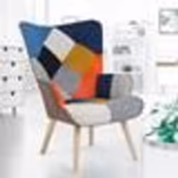 IDMARKET Fauteuil scandinave IVAR en tissu patchwork multicouleurs et imprimé pied de poule