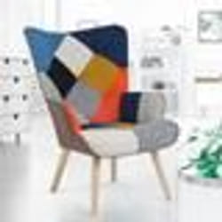 IDMARKET Fauteuil scandinave IVAR en tissu patchwork multicouleurs et imprimé pied de poule