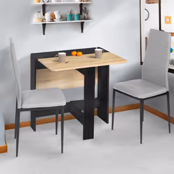 IDMARKET Table console pliable EDI 2-4 personnes bois noir plateau façon hêtre 103 x 76 cm