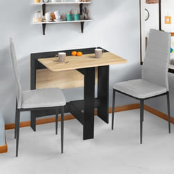 IDMARKET Table console pliable EDI 2-4 personnes bois noir plateau façon hêtre 103 x 76 cm