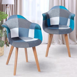 IDMARKET Lot de 2 chaises de salle à manger SARA scandinaves motifs patchworks bleus