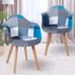 IDMARKET Lot de 2 chaises de salle à manger scandinaves fauteuils de table SARA motifs patchworks bleus
