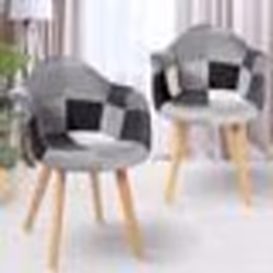 IDMARKET Lot de 2 chaises de salle à manger scandinaves fauteuils de table SARA motifs patchworks noirs gris et blancs
