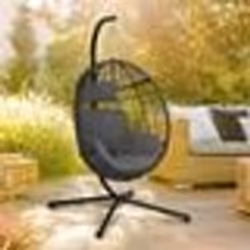 IDMARKET Fauteuil oeuf suspendu ajouré effet rotin gris avec coussin gris