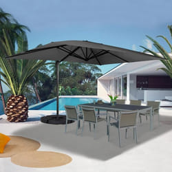 IDMARKET Parasol déporté inclinable rotatif 360 CALVI gris 3x4 M avec 4 dalles et housse
