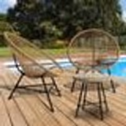 IDMARKET Salon de jardin IZMIR table et 2 fauteuils oeuf cordage effet rotin
