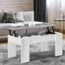 IDMARKET Table basse plateau relevable rectangulaire TARA bois blanc et effet béton