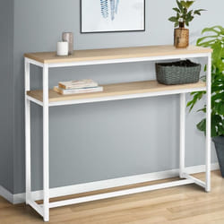 IDMARKET Console double DETROIT design industriel bois et métal blanc