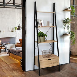IDMARKET Etagère échelle 4 niveaux avec tiroir DETROIT design industriel