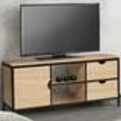 IDMARKET Meuble TV 113 cm DETROIT 2 tiroirs avec placard design industriel