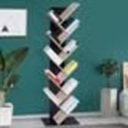 IDMARKET Etagère bibliothèque à livres TEA forme darbre 10 niveaux bois noir et étagères façon hêtre