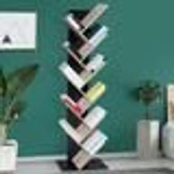 IDMARKET Etagère bibliothèque à livres TEA forme darbre 10 niveaux bois noir et étagères façon hêtre