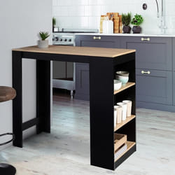 IDMARKET Table de bar BARTH 2 à 4 personnes bois noir plateau façon hêtre