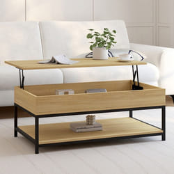 IDMARKET Table basse plateau relevable rectangulaire DETROIT 100 cm et étagère inférieure design industriel