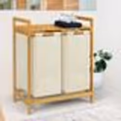 IDMARKET Panier à linge 2 bacs bambou BEA tissu écru