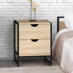 IDMARKET Lot de 2 tables de chevet DETROIT 2 tiroirs bois et métal noir design industriel