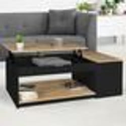 IDMARKET Table basse plateau relevable rectangulaire ELEA avec coffre bois noir et façon hêtre