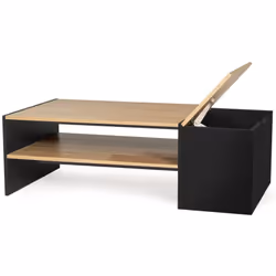 Description générale La table basse contemporaine rectangulaire IZIA, coloris noir avec un plateau façon bois, est un meuble  ...