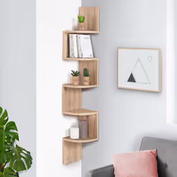 IDMARKET Etagère murale dangle ISA 5 niveaux façon hêtre