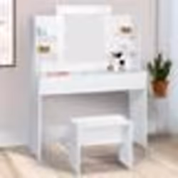 IDMARKET Coiffeuse ZELIA blanche table de maquillage 4 étagères miroir LED et tabouret