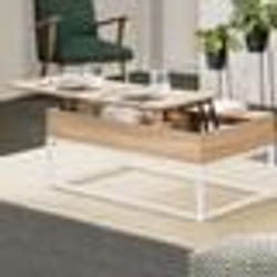 IDMARKET Table basse plateau relevable rectangulaire DETROIT bois et métal blanc design industriel