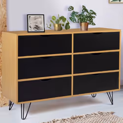 IDMARKET Commode 6 tiroirs vintage NOEMI 110 cm bois pied épingle