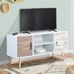ID MARKET meuble tv BAHIA 2 portes 113 cm blanc à poser