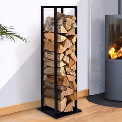 IDMARKET Range bûches vertical acier noir avec étagère H.112 CM pour cheminée