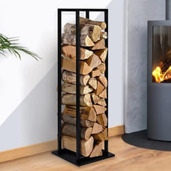IDMARKET Range bûches vertical acier noir avec étagère H.112 CM pour cheminée
