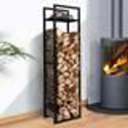 IDMARKET Range bûches vertical acier noir avec étagère H.170 CM pour cheminée