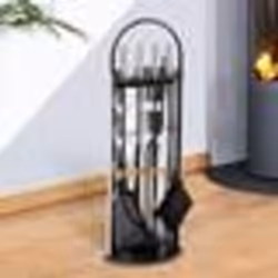 IDMARKET Ensemble serviteur de cheminée noir inox 5 éléments pelle balai tisonnier pince avec support